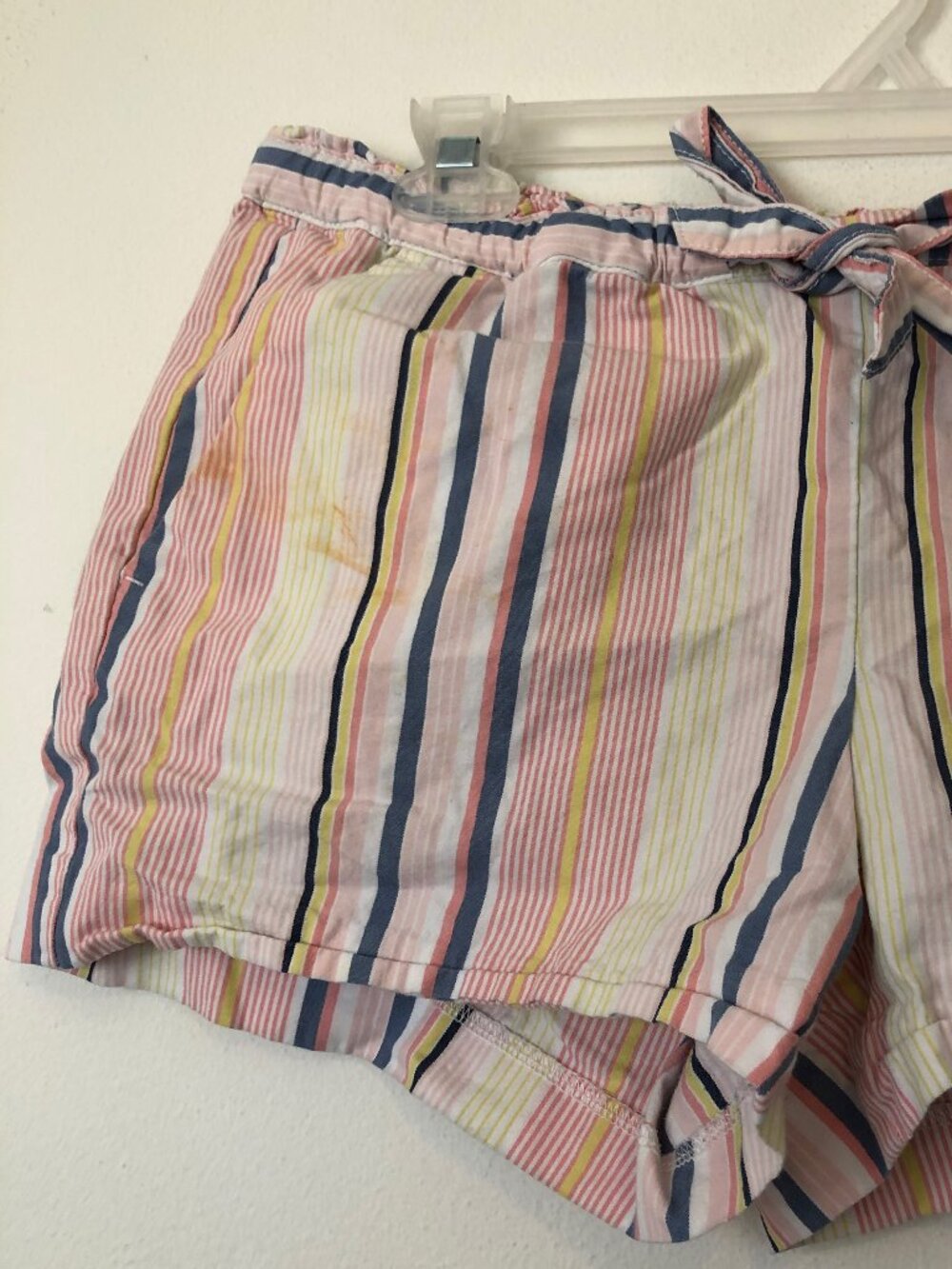 ANN TAYLOR LOFT Striped Tie Waist Shorts Pink White Blue 100% Cotton Boho Small - Picture 5 of 15